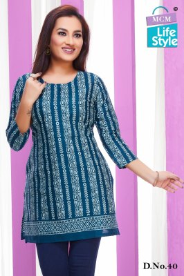 Mcm life style by Kashvi vol 3 pure cotton printed short tunic catalogue at low rate western wear catalogs