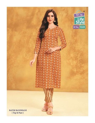 Mcm priyatama batik bandhani printed Kurti with pants set catalogue wholesale  kurtis catalogs