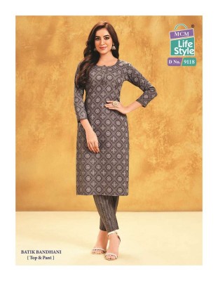 Mcm priyatama batik bandhani printed Kurti with pants set catalogue wholesale  kurtis catalogs