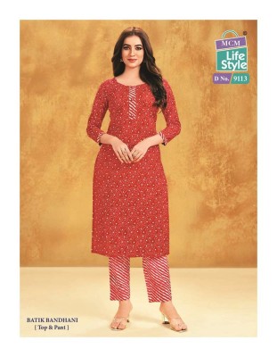 Mcm priyatama batik bandhani printed Kurti with pants set catalogue wholesale  kurtis catalogs