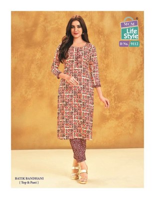 Mcm priyatama batik bandhani printed Kurti with pants set catalogue wholesale  kurtis catalogs