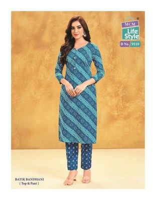 Mcm priyatama batik bandhani printed Kurti with pants set catalogue wholesale  kurtis catalogs
