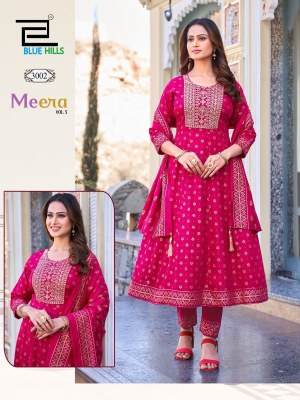 Meera vol 3 by Blue hills Heavy Chanderi foil printed readymade suit catalogue at affordable rate wholesale catalogs