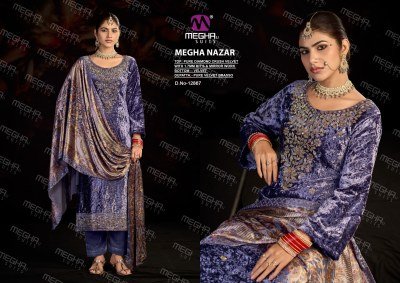 Meghali Nazar Pure Diamond Crush Velvet 3-Piece Set dress material catalogs