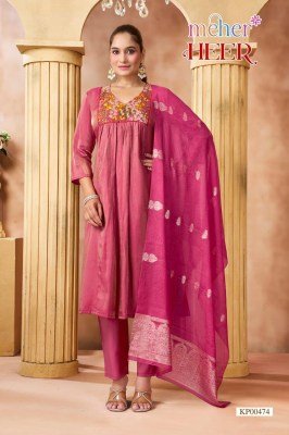 Meher Heer Leo Denting Three-Piece Kurti Set with Chanderi Dupatta kurti pant with dupatta Catalogs
