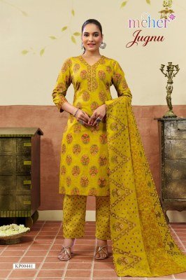 Meher Jugnu Cambric Floral Printed Three-Piece Set readymade suit catalogs