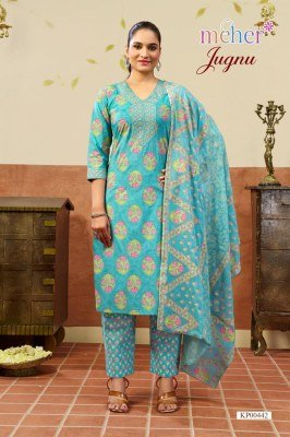 Meher Jugnu Cambric Floral Printed Three-Piece Set readymade suit catalogs