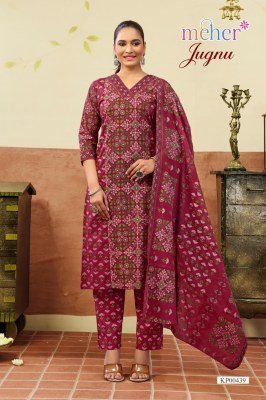 Meher Jugnu Cambric Floral Printed Three-Piece Set readymade suit catalogs