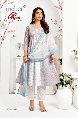 Meher Riva Vol. 2 Cotton Cambric 3 Piece Kurti Pant with Mul Dupatta 