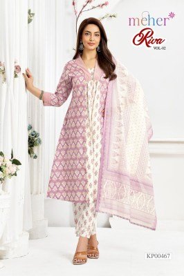Meher Riva Vol. 2 Cotton Cambric 3 Piece Kurti Pant with Mul Dupatta kurti pant with dupatta Catalogs