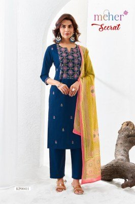 Meher Seerat Dabu Embroidered Three Piece Cotton Suit Set with Pure Mul Dupatta readymade suit catalogs