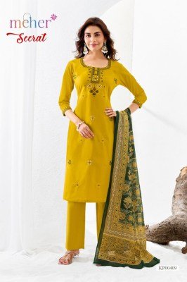 Meher Seerat Dabu Embroidered Three Piece Cotton Suit Set with Pure Mul Dupatta readymade suit catalogs