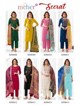 Meher Seerat Dabu Embroidered Three Piece Cotton Suit Set with Pure Mul Dupatta readymade suit catalogs