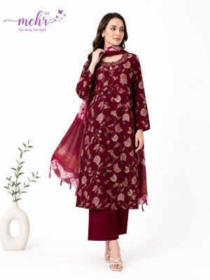 Mehr Vatican Discharge Print Handwork Kurti Pant with Dupatta Set kurti pant with dupatta Catalogs