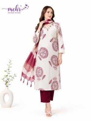 Mehr Vatican Discharge Print Handwork Kurti Pant with Dupatta Set kurti pant with dupatta Catalogs