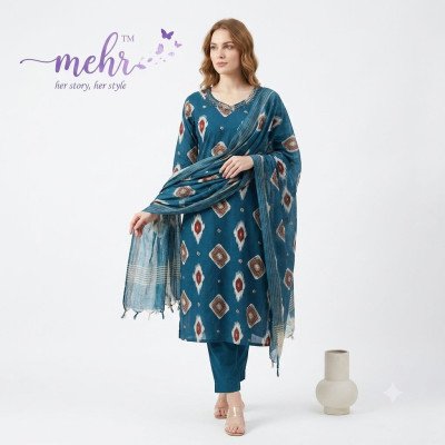 Mehr Vatican Discharge Print Handwork Kurti Pant with Dupatta Set kurti pant with dupatta Catalogs