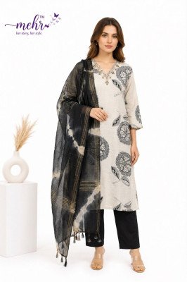 Mehr Vatican Discharge Print Handwork Kurti Pant with Dupatta Set kurti pant with dupatta Catalogs