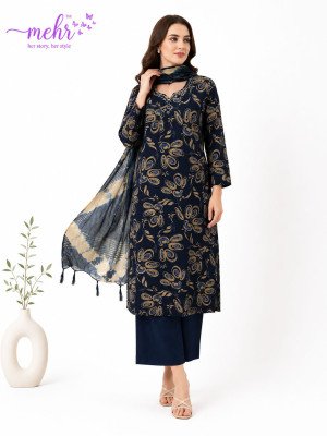 Mehr Vatican Discharge Print Handwork Kurti Pant with Dupatta Set kurti pant with dupatta Catalogs