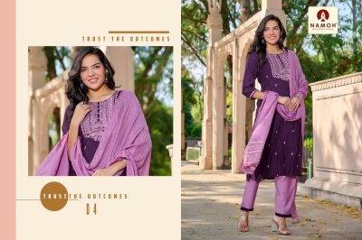 Melange by Namoh Plain with neck embroidered work Kurti pant and dupatta catalogue at low price readymade suit catalogs