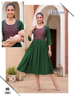 Meloni Feeding Top in Gadwal Plain Cotton with Embroidery Work kurtis catalogs