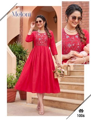 Meloni Feeding Top in Gadwal Plain Cotton with Embroidery Work kurtis catalogs