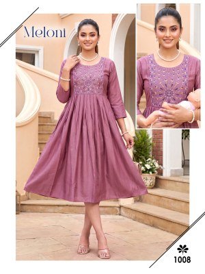 Meloni Feeding Top in Gadwal Plain Cotton with Embroidery Work kurtis catalogs