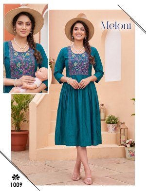 Meloni Feeding Top in Gadwal Plain Cotton with Embroidery Work kurtis catalogs