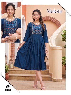 Meloni Feeding Top in Gadwal Plain Cotton with Embroidery Work kurtis catalogs