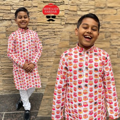 Mewaadi sardar by Little master soft cotton printed boys kids Kurta Pajama catalogue mens kurta