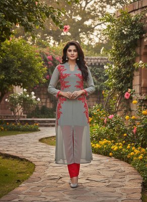 Mf Sajni Vol 1 Georgette Kurti Top with Fancy Handwork Premium Ethnic Wear Wholesale kurtis catalogs