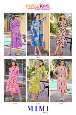 Mimi vol 3 by Tips and tops Heavy Reyon Printed Flair Kurti catalogue at affordable rate kurtis catalogs