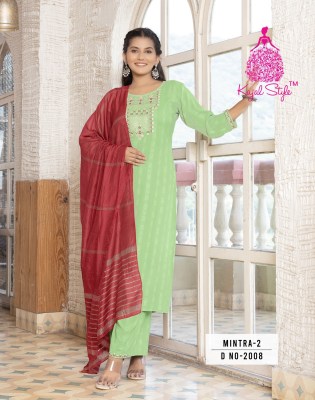 Mintra vol 2 by Kajal style reyon embroidered kurti pant and dupatta catalogue at low rate readymade suit catalogs