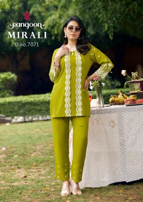 Mirali by Rangoon Viscose fancy chifli work co ord set   wholesale catalogs