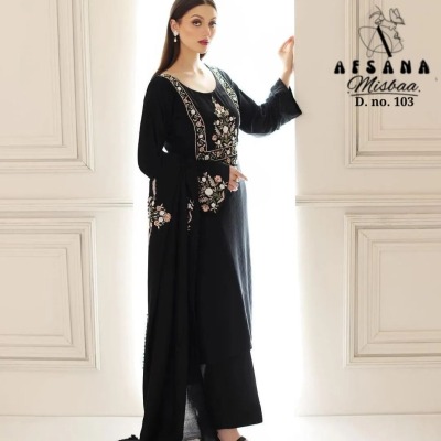 Misbaa by afashana foux georgette with kashida work with inner   kurti pant and dupatta catalog at wholesale rate kurtis catalogs