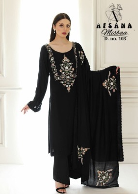 Misbaa by afashana foux georgette with kashida work with inner   kurti pant and dupatta catalog at wholesale rate kurtis catalogs