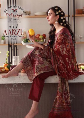 Mishri Creation Aarzu Vol 2 Karachi Style Pure Cotton Dress Material wholesale catalogs