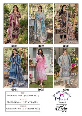 Mishri Creation Flora 6 Heavy Pure Lawn Cotton Karachi Style Wholesale Ethnic Cotton Salwar Suits readymade suit catalogs