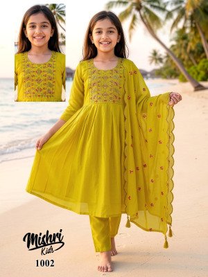 Mishri Kids Vol. 1 Mal Chanderi Silk Embroidered Kurti Pant with Dupatta Set 