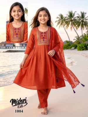 Mishri Kids Vol. 1 Mal Chanderi Silk Embroidered Kurti Pant with Dupatta Set kurti pant with dupatta Catalogs