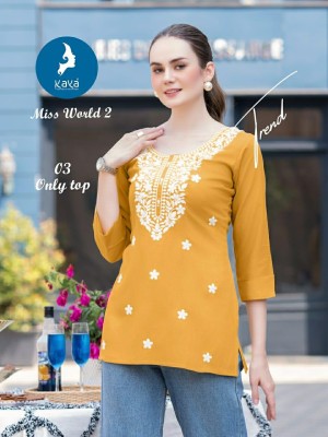 Miss World 2 by Kaya Super quality White Embroidered Fancy Western top collection with budget rate western wear catalogs