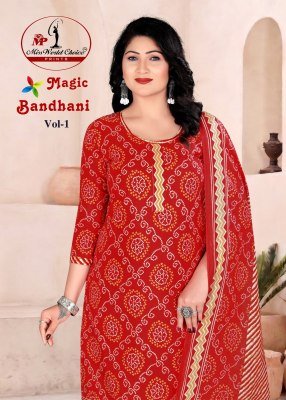 Missworld Choice Magic Bandhni Vol 1 Heavy Cotton Kurti Pant with  Dupatta wholesale catalogs