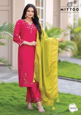 Mittoo Anara Festive Modal Slub Suit Set With Cotton Comfort And Muslin Jacquard Wholesale kurtis catalogs