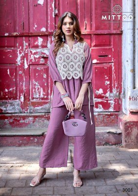 Mittoo Beauty Line Viscose Weaving Kurti Pant with Schiffli Cotton Koti Set kurtis catalogs