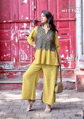 Mittoo Beauty Line Viscose Weaving Kurti Pant with Schiffli Cotton Koti Set kurtis catalogs