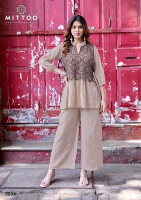 Mittoo Beauty Line Viscose Weaving Kurti Pant with Schiffli Cotton Koti Set kurtis catalogs