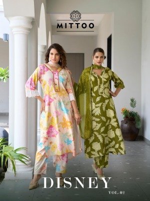 Mittoo Disney Vol 2 Rayon Printed Top with Handwork And Rayon Printed Bottom with Naznin Dupatta Wholesale kurtis catalogs