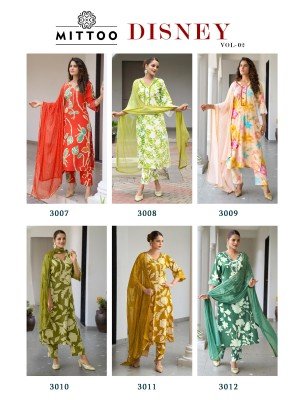 Mittoo Disney Vol 2 Rayon Printed Top with Handwork And Rayon Printed Bottom with Naznin Dupatta Wholesale kurtis catalogs