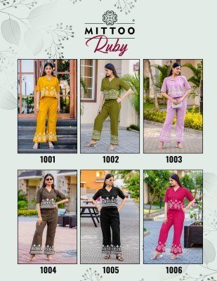 Mittoo Elegant Ruby Cotton Slub Kurta with Thread Work and Matching Bottom Wholesale co ord set catalogs