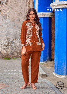 Mittoo Fantasy Embroidered Co-ord Set Collection Designer Tunic And Pants co ord set catalogs