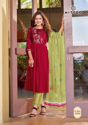Mittoo Kiara Rayon waving Kurti pant with georgette dupatta set Kurti catalogue wholesale  kurtis catalogs